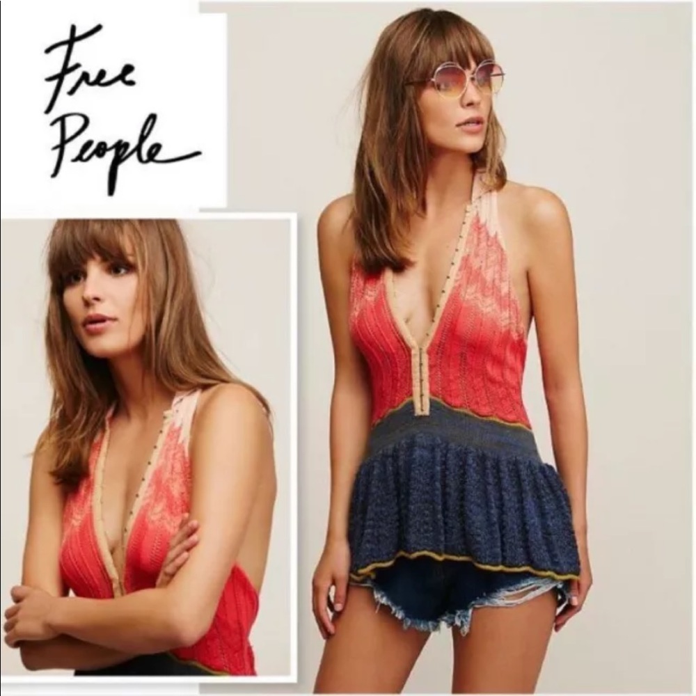 Free People Sleeveless Peplum Polo Knit Halter Top